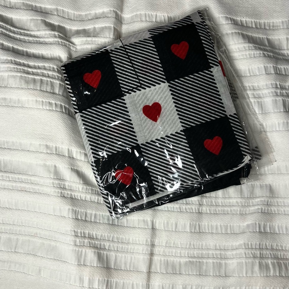 Black and White Checkered scarf with Red Hearts